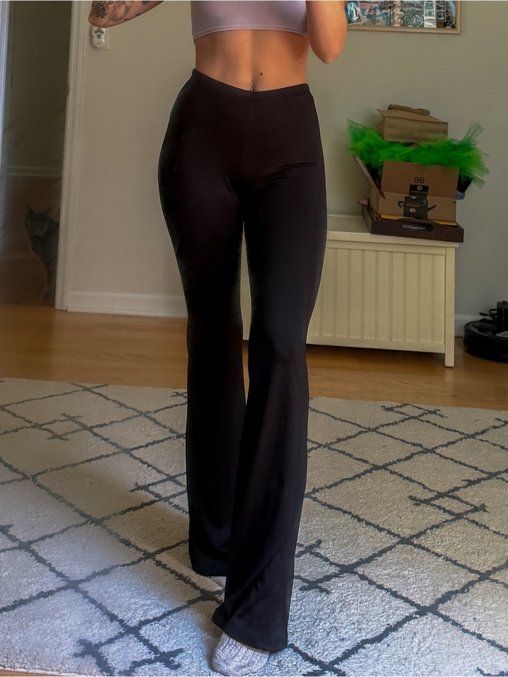 Black XS High Waist Flared Leggings Pants H&M